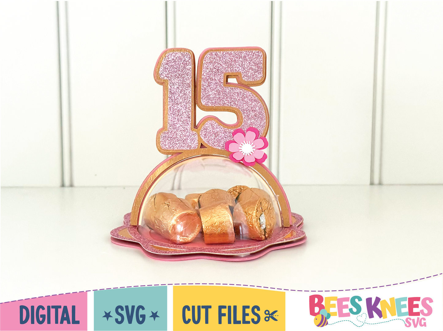 15 on top of dome candy holder made out of cardstock - SVG digital cut file for Cricut or Silhouette