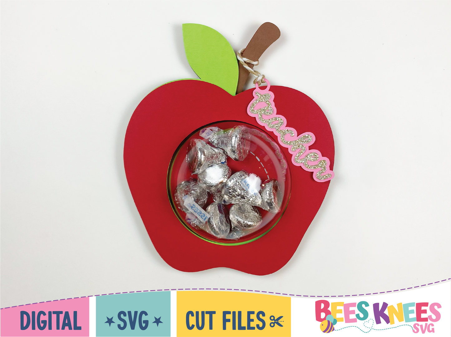 Apple for teacher gift candy holder made from cardstock. SVG digital download cut file for Cricut or Silhouette.