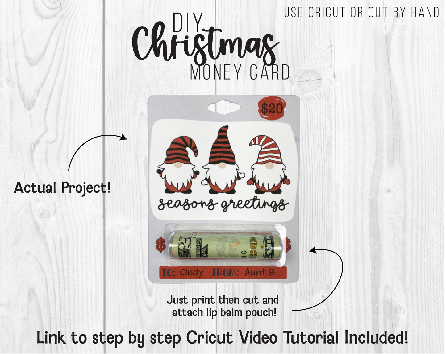 Printable Christmas Gnomes Lip Balm Money Card Template