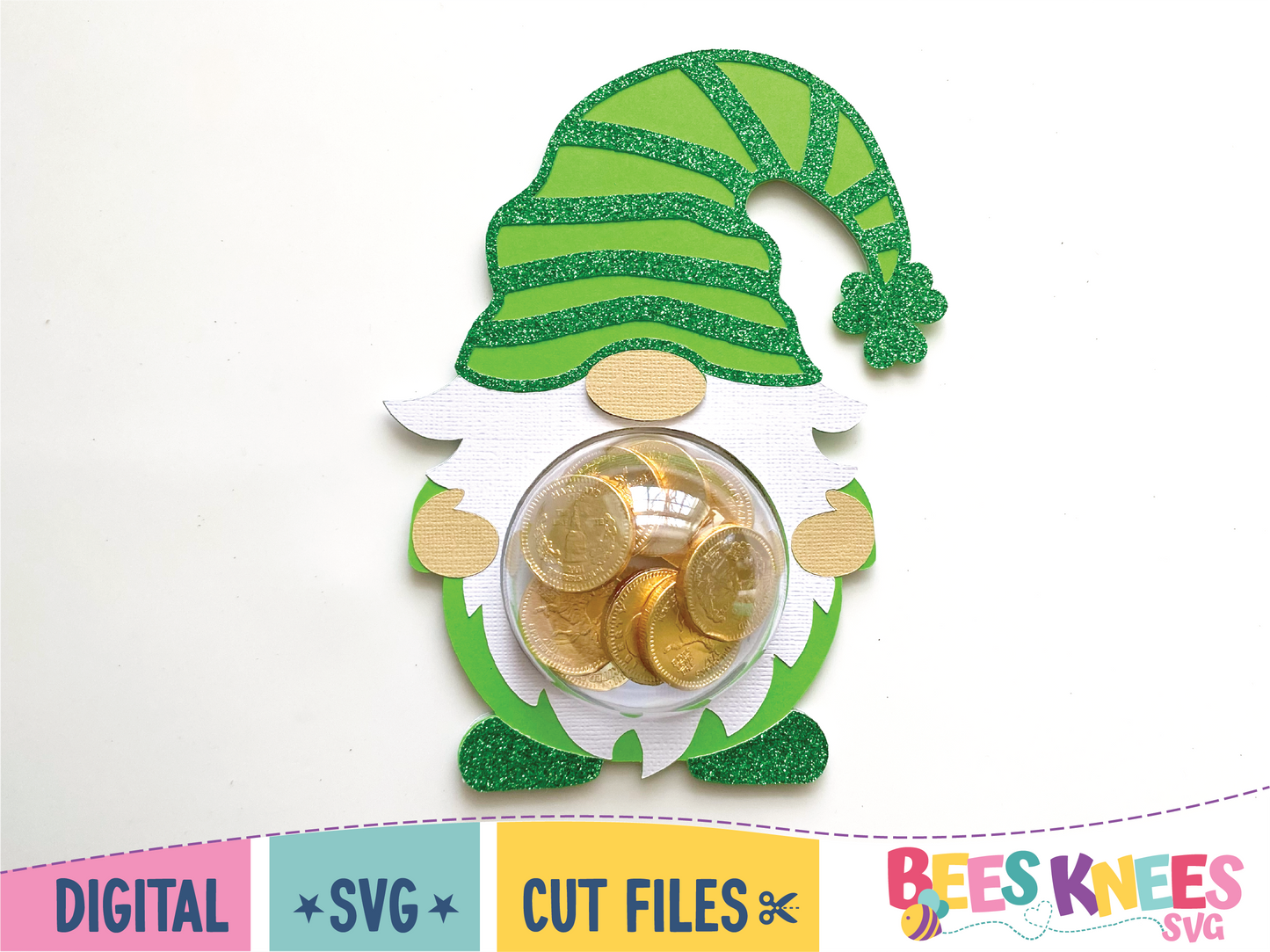 Lucky St. Patrick's Day Irish Gnome Candy Holder. Digital download SVG cut file for Cricut or Silhouette.