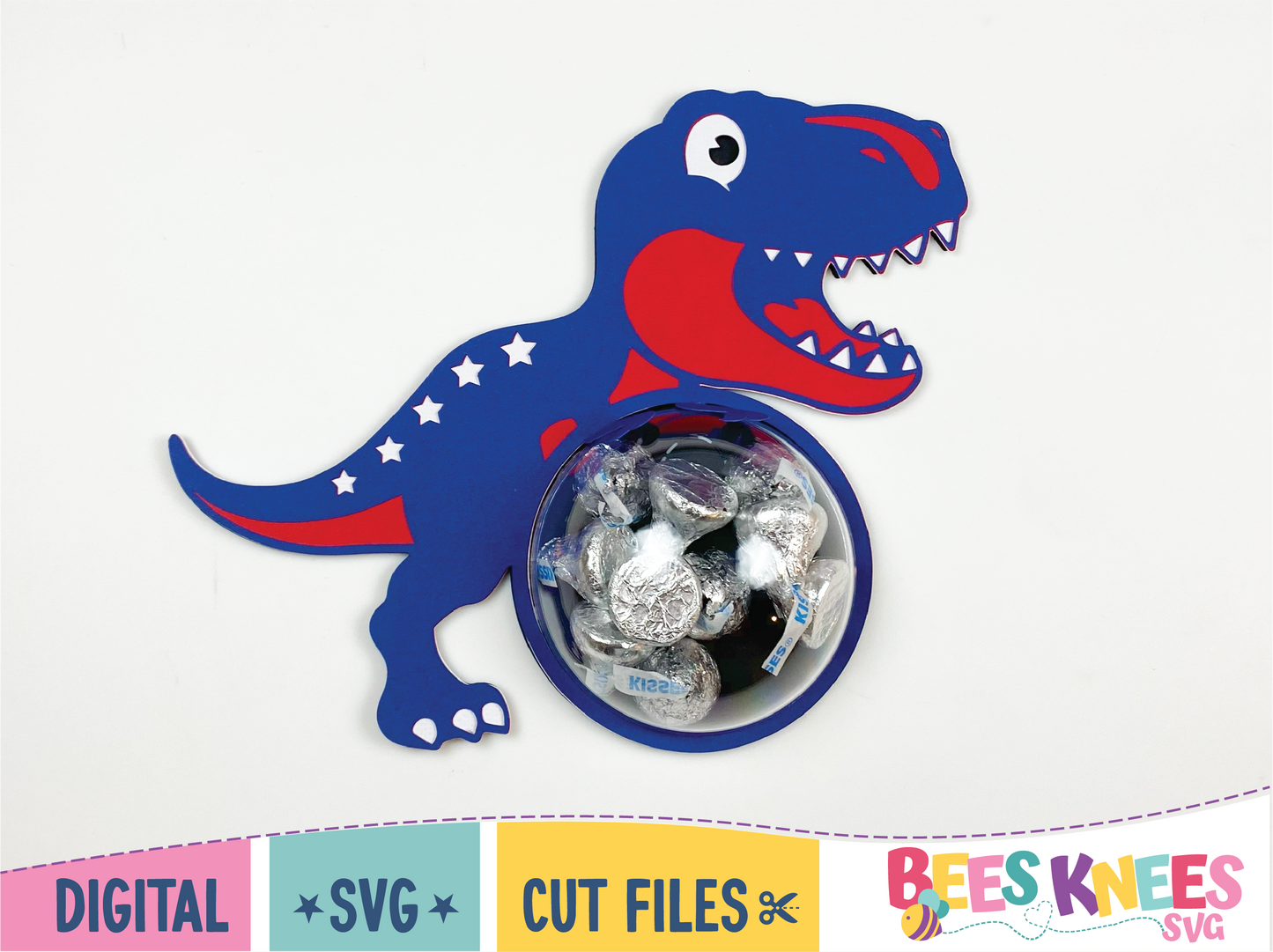 Patriotic red white and blue dinosaur dome candy holder. Digital download SVG cut file for Cricut or Silhouette