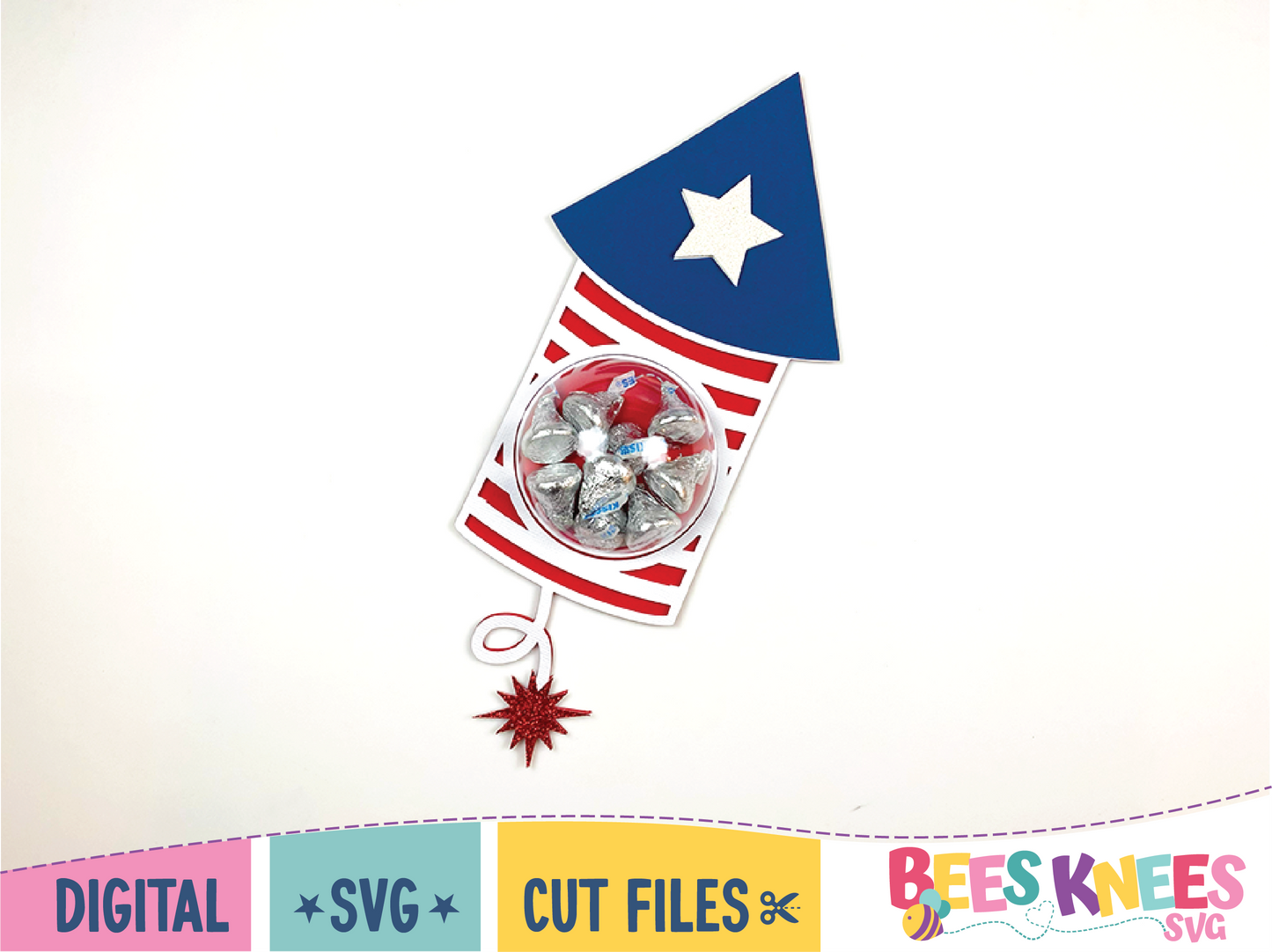 Patriotic Red White and Blue Firecracker Candy Holder. Digital Download SVG Cut File for Cricut or Silhouette.
