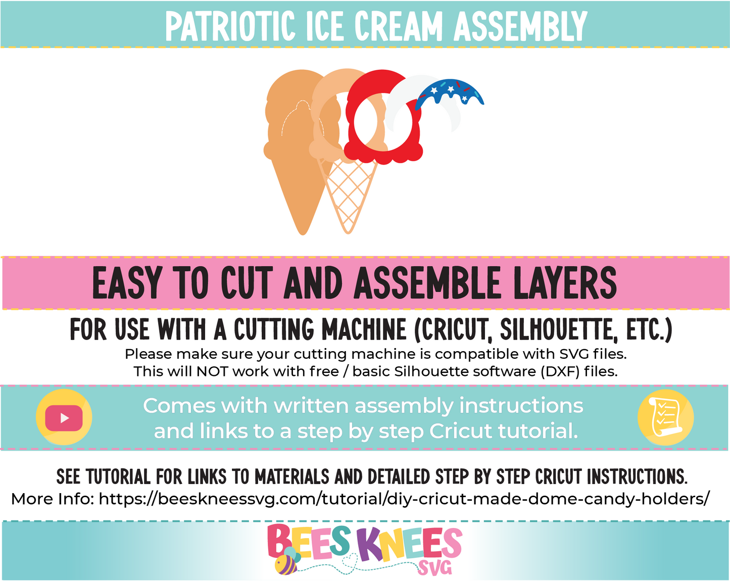 Patriotic Ice Cream Cone Candy Holder SVG File