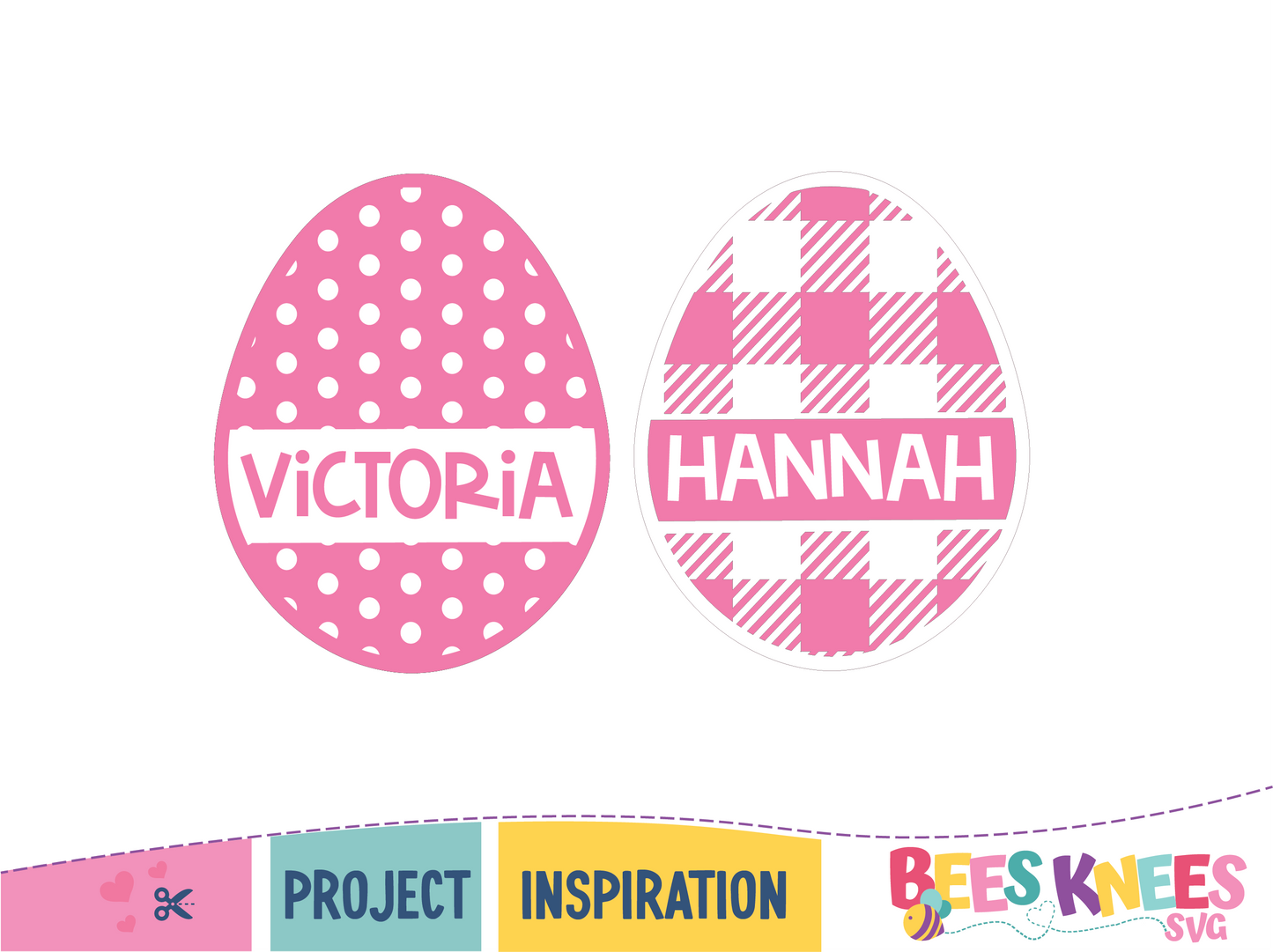 Polka dot and plaid easter eggs with blank space to personalize with name. SVG digital download cut file