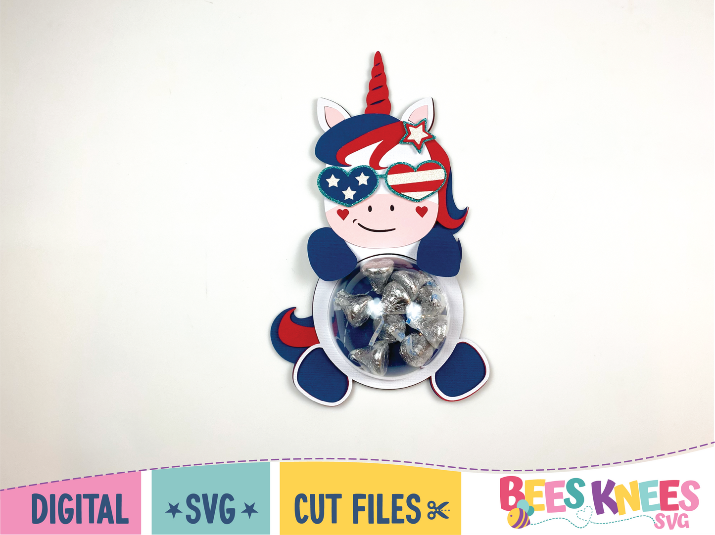 Red white and blue patriotic unicorn dome candy holder party favor. SVG digital download cut file for Cricut or Silhouette