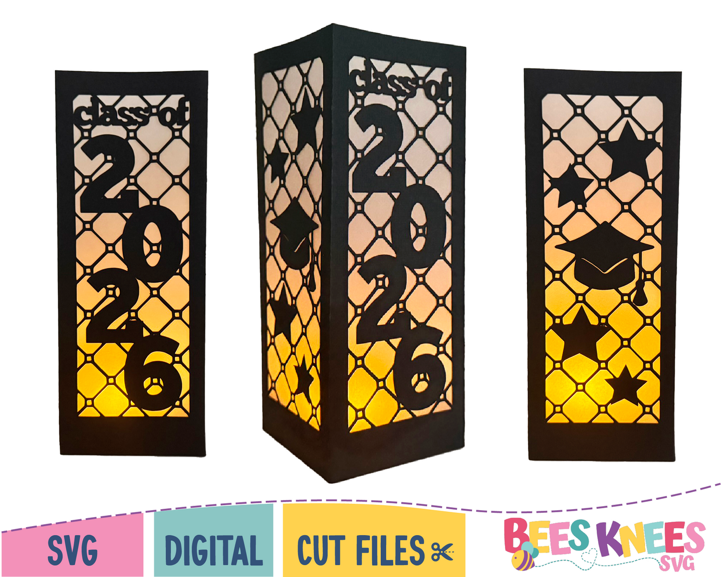 Decorative paper lanterns with 'Class of 2026' text on a white background