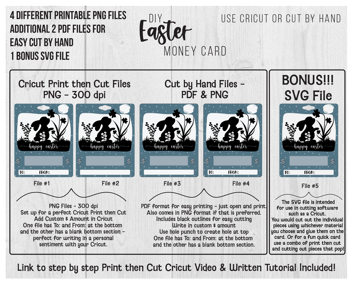 Printable Happy Easter Bunny Silhouette Lip Balm Money Card Template