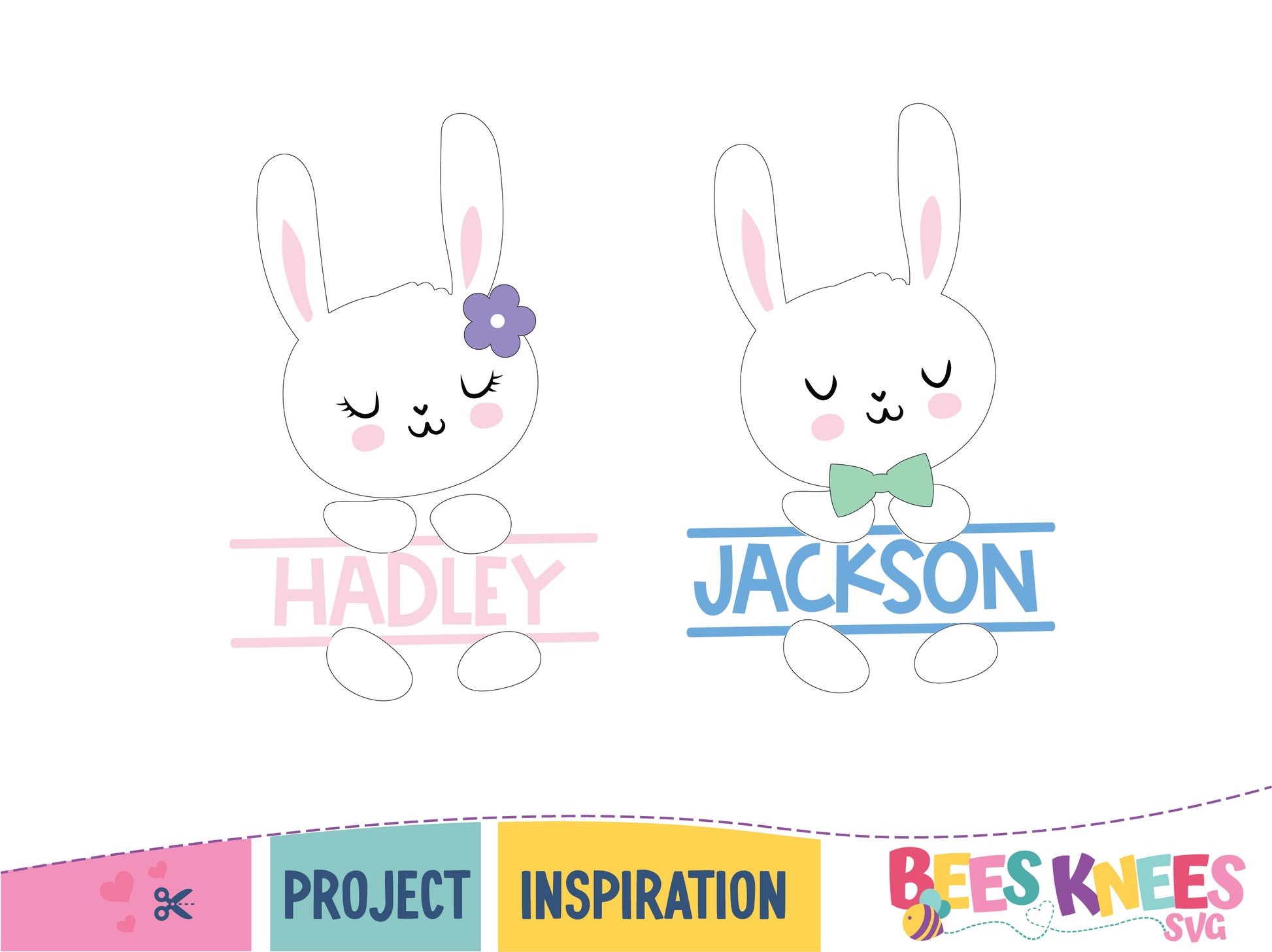 Cute bunny boy and girl monogram name frame svg cut file digital download