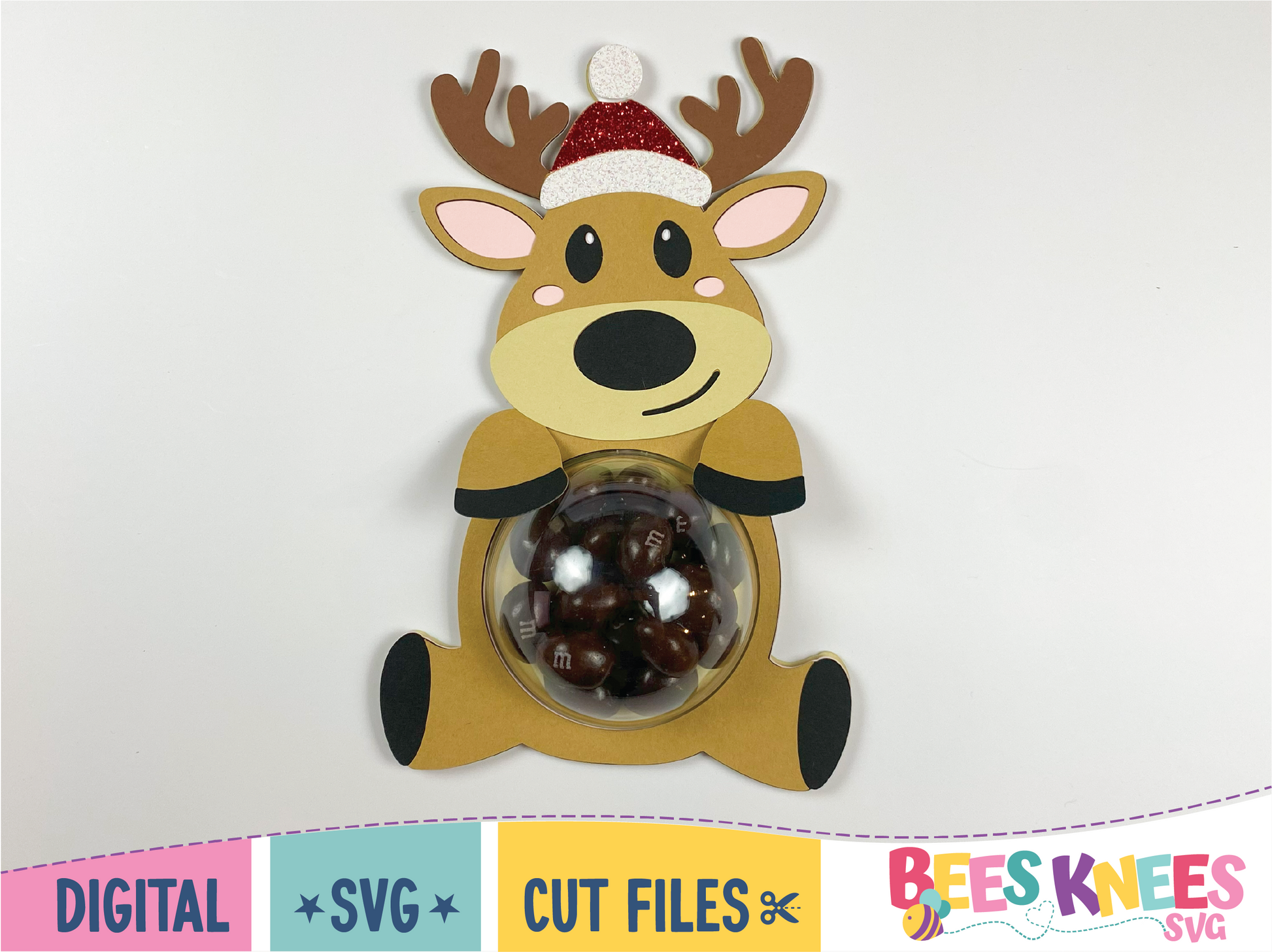 Cute Christmas Reindeer dome candy holder SVG cut file digital download for Cricut or Silhouette