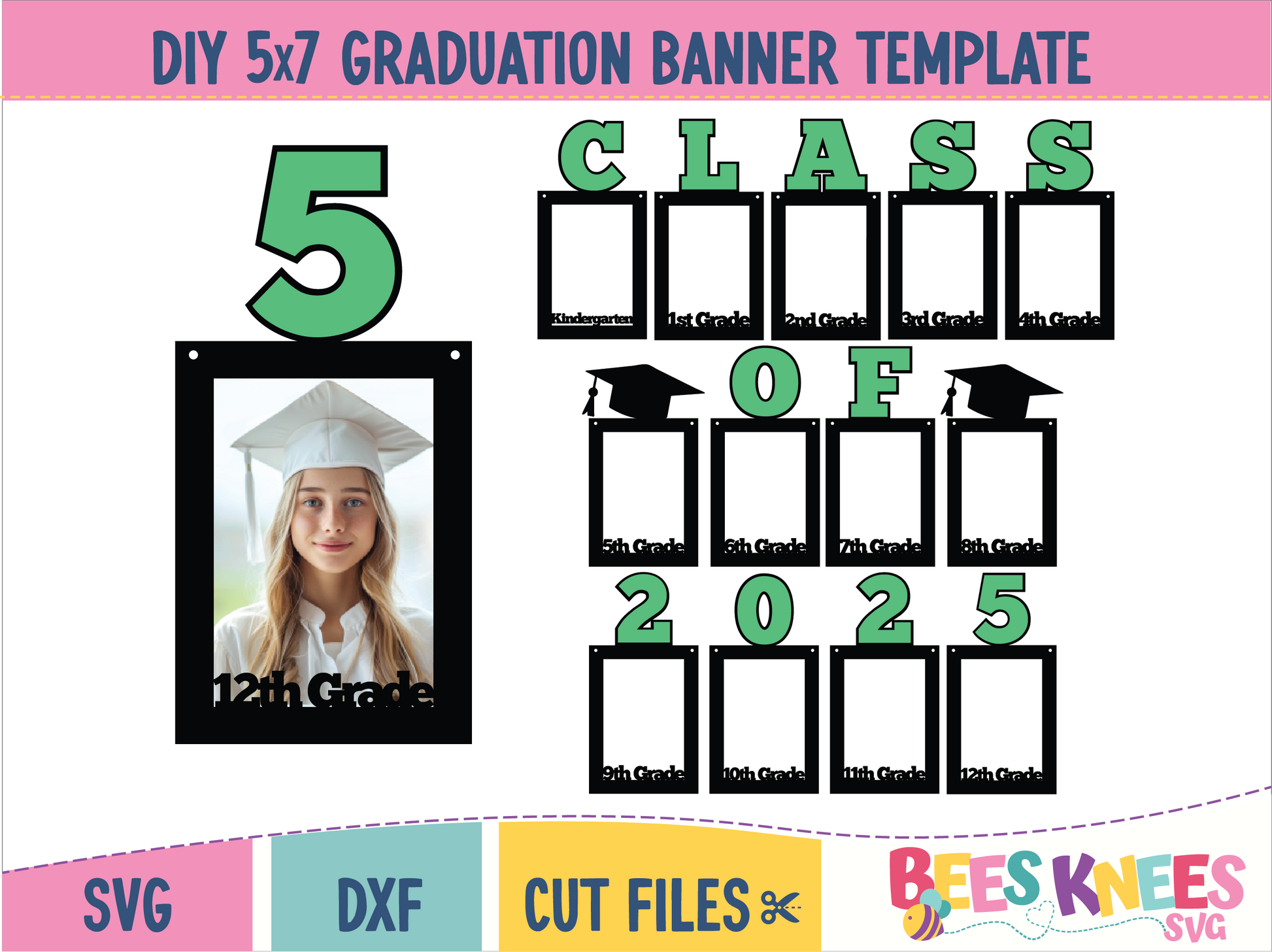 Class of 2025 Graduation Photo Banner SVG Digital download frames include grades K-12.