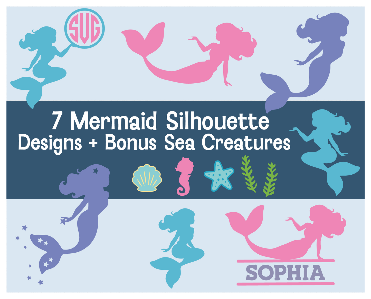 Mermaid Silhouette SVG Cut File Bundle