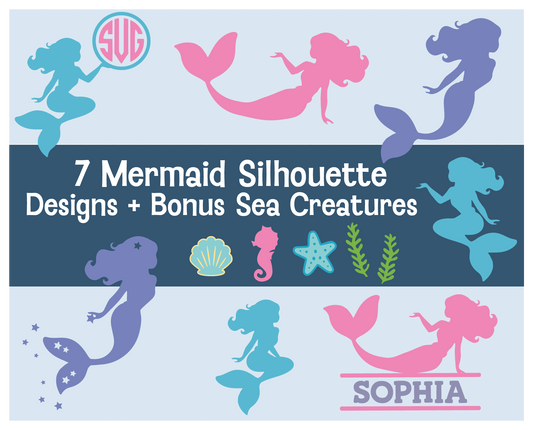 Mermaid Silhouette SVG Cut File Bundle