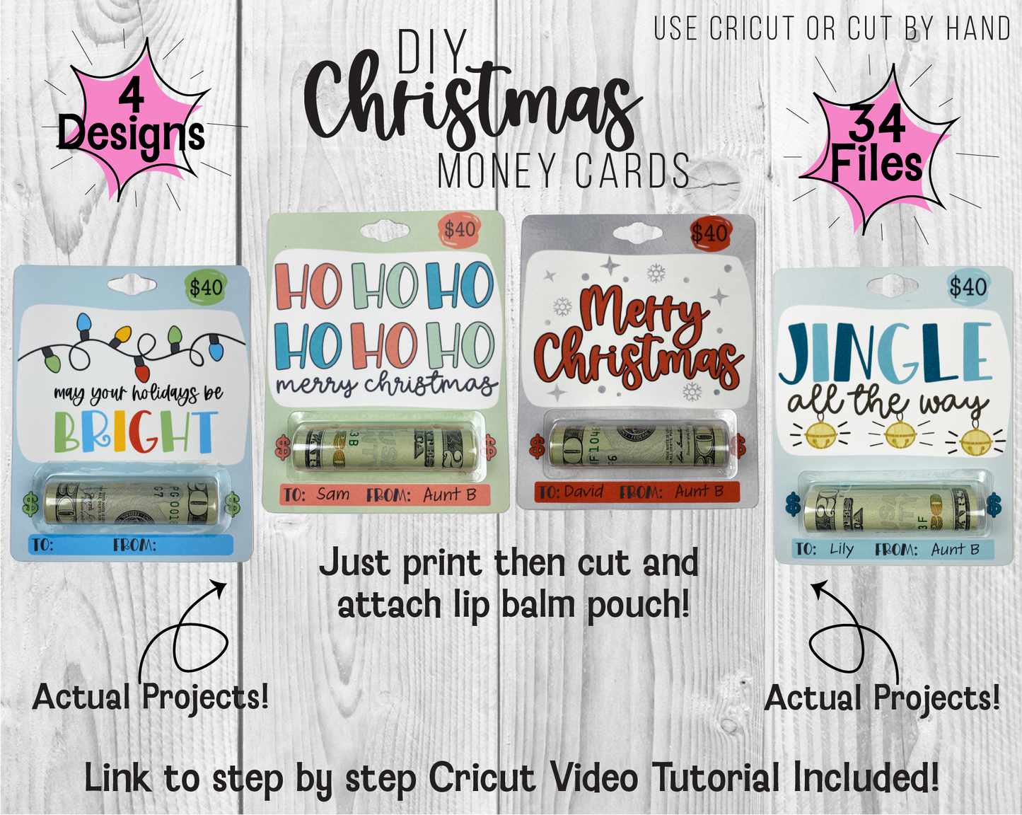 Printable Christmas Lip Balm Money Card Template Bundle