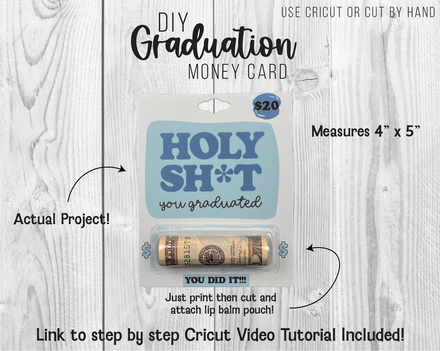 Printable Funny Graduation Holy Sh*t Lip Balm Money Card Template