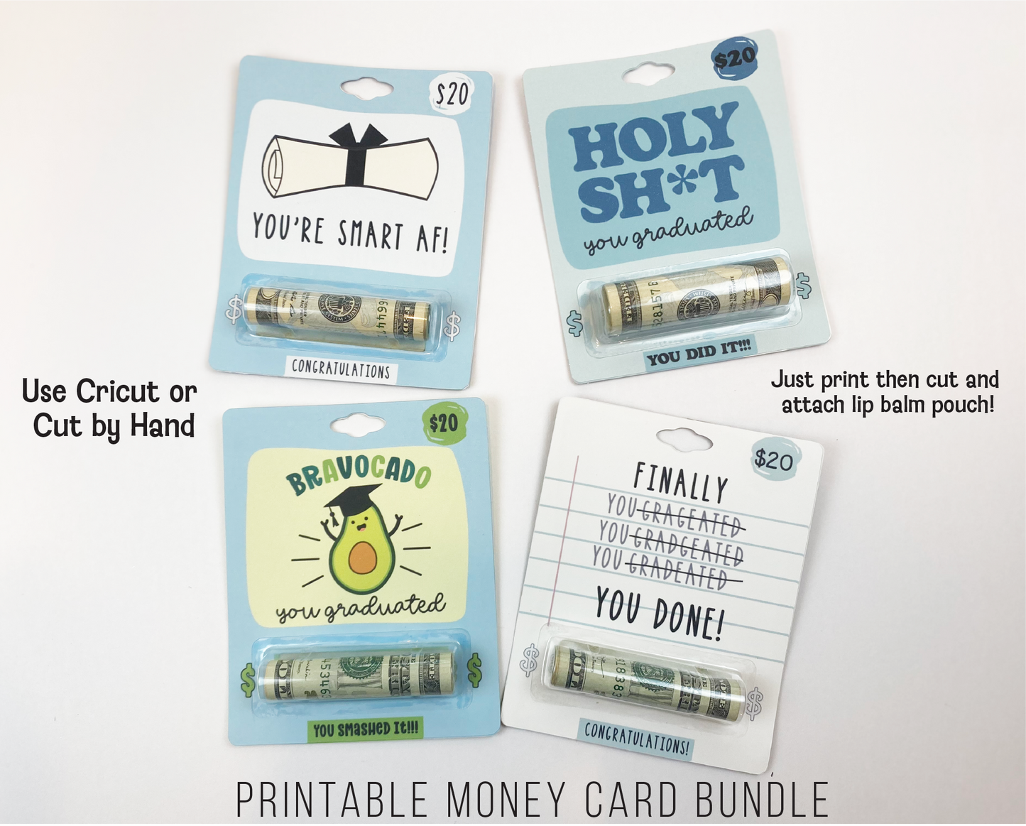 Printable Funny Graduation Lip Balm Money Holder Card Template Bundle