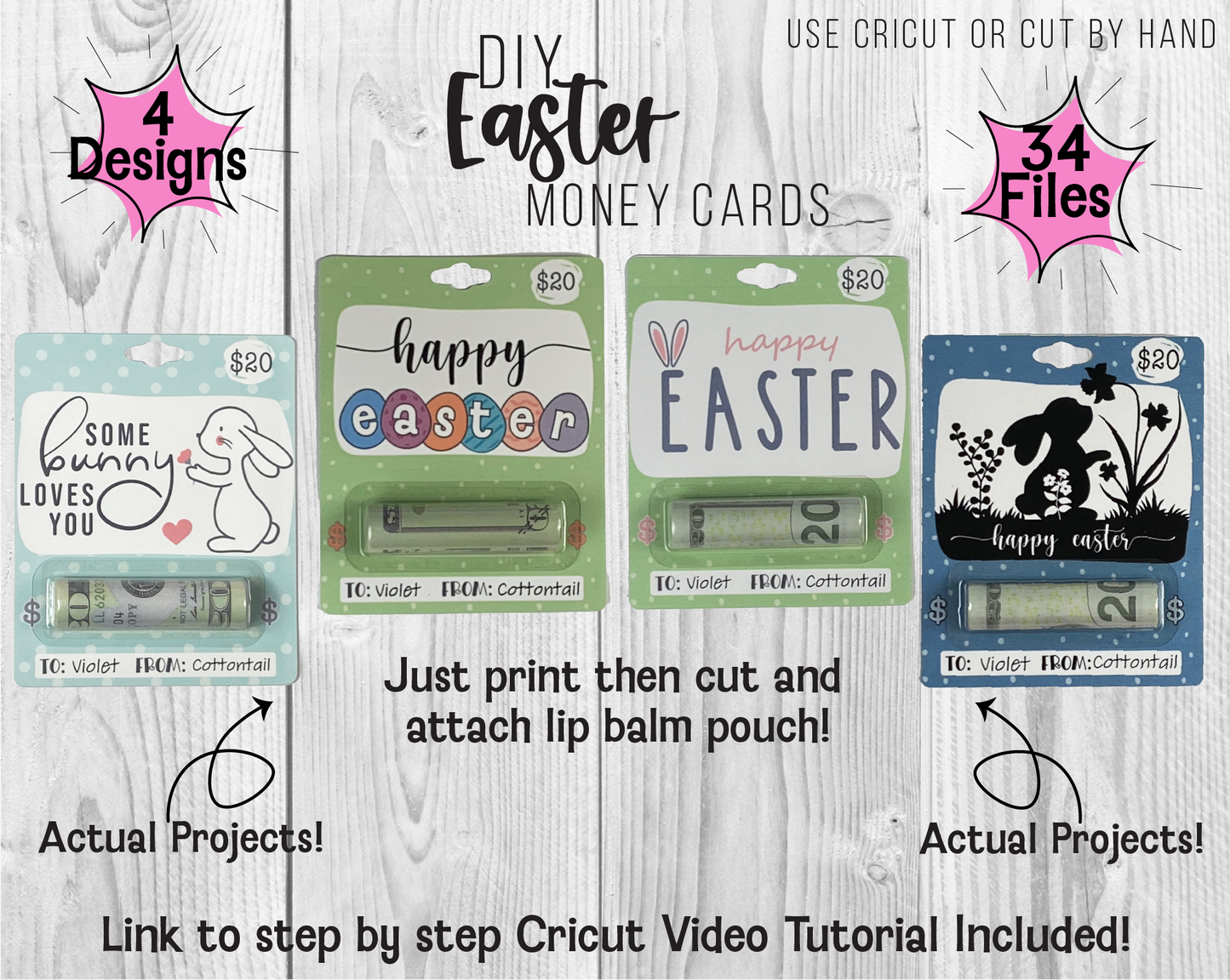 Printable Easter Lip Balm Money Holder Card Template Bundle