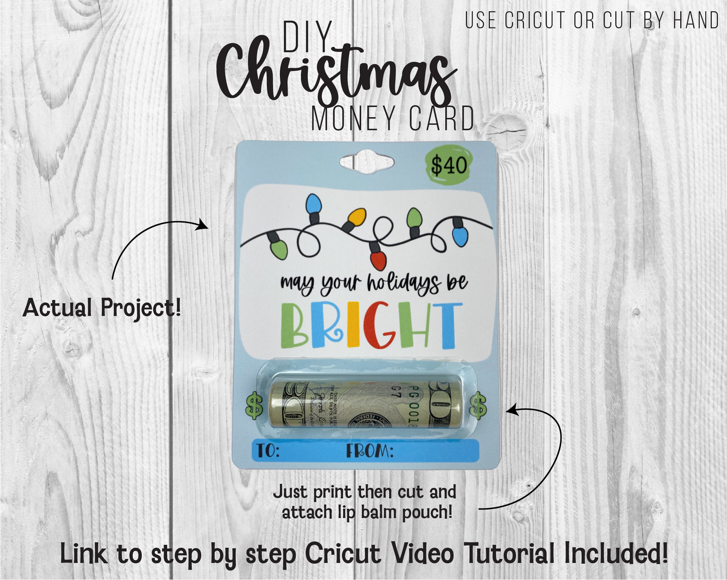 Printable Christmas Lip Balm Money Card Template Merry and Bright