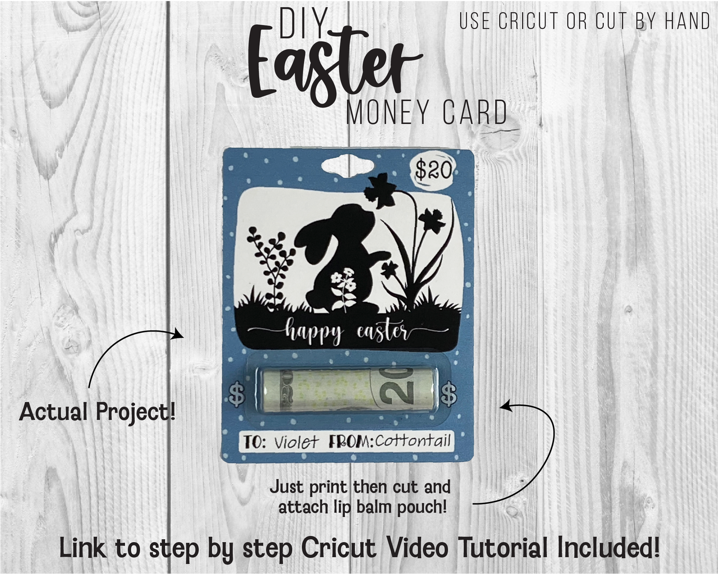 Printable Happy Easter Bunny Silhouette Lip Balm Money Card Template