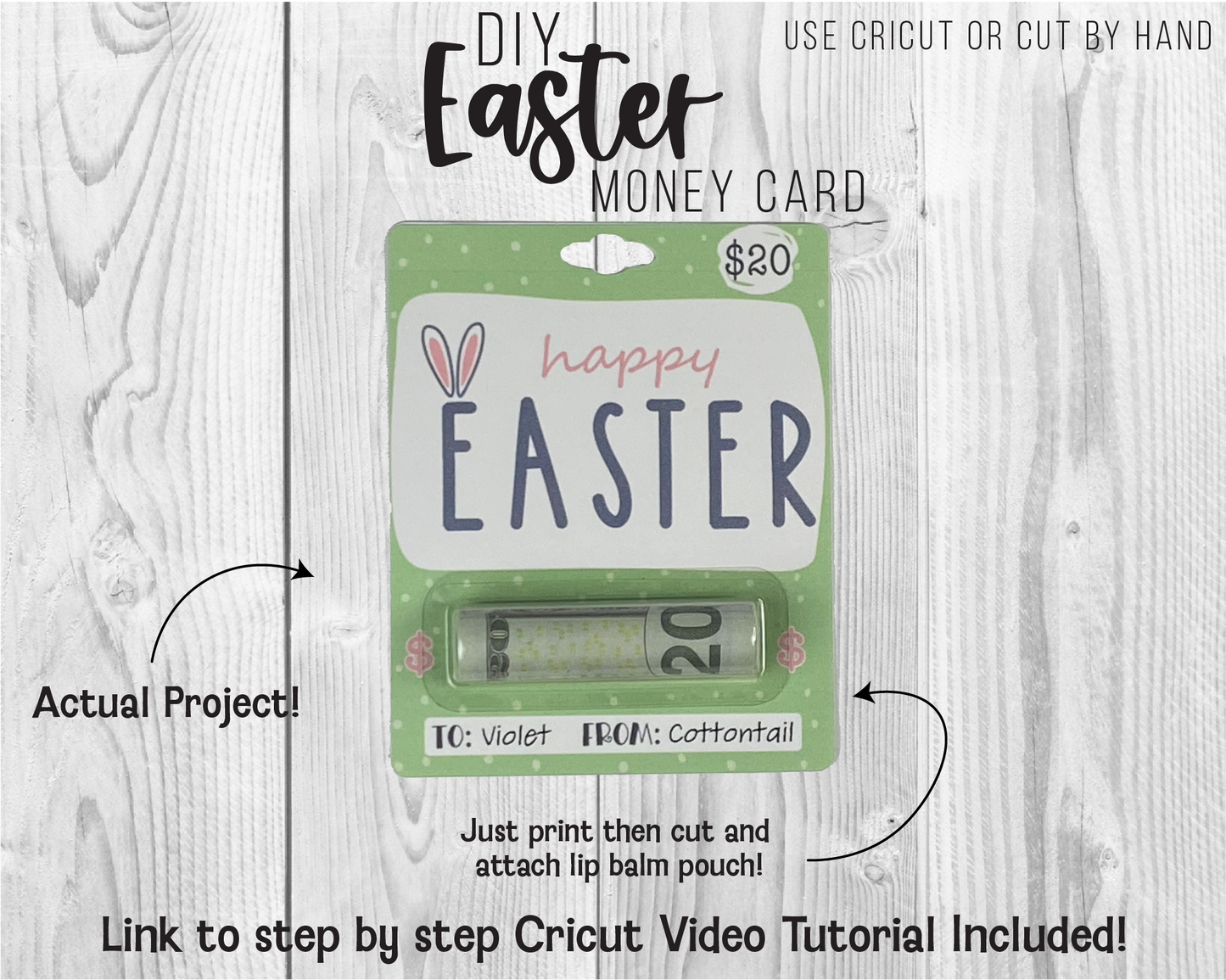 Printable Happy Easter Bunny Ears Lip Balm Money Card Template