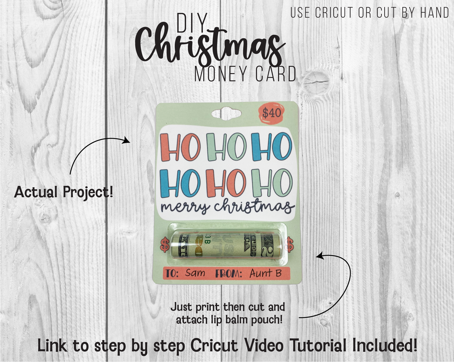 Printable Ho Ho Ho Lip Balm Christmas Money Card Template