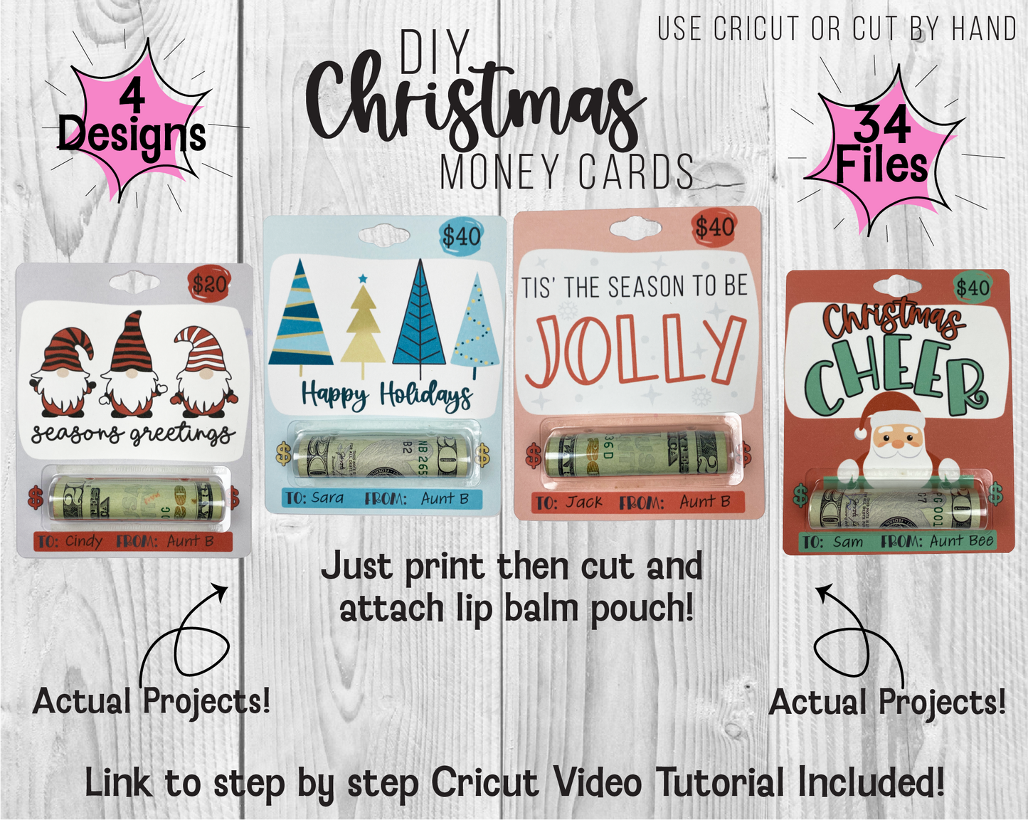 Printable Holiday Lip Balm Money Card Template Bundle