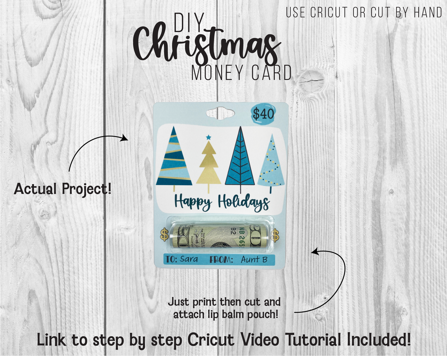 Printable Christmas Tree Lip Balm Money Card Template