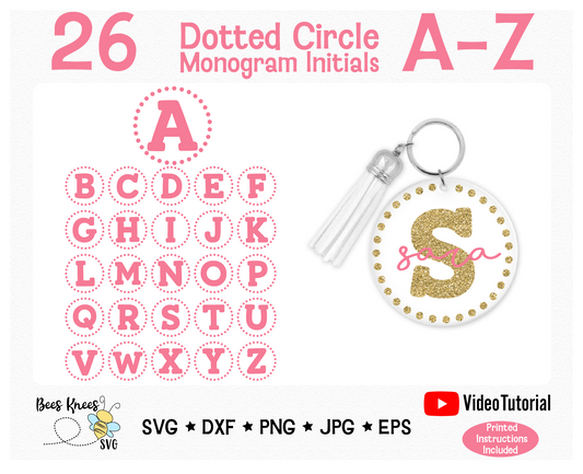 Initial Monogram A - Z Round Dot Keychain SVG Cut Files