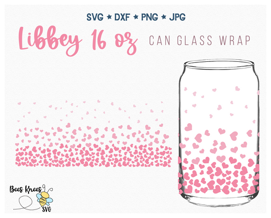 Floating Hearts Libbey 16 oz Glass Wrap Template Svg