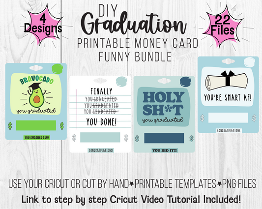 Printable Funny Graduation Lip Balm Money Holder Card Template Bundle