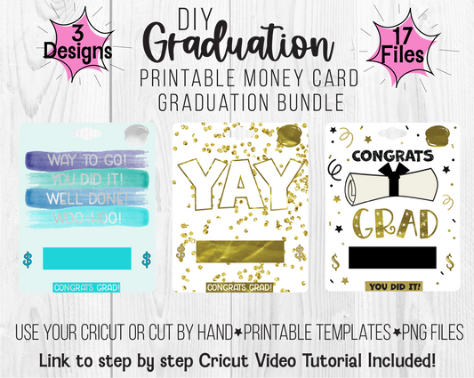 Printable Graduation Lip Balm Money Holder Card Template Bundle