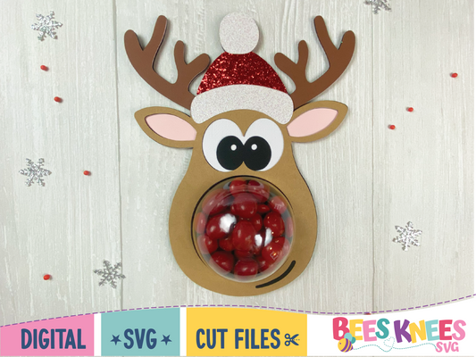 Cute reindeer head with big nose dome candy holder SVG cut file digital download for Cricut or Silhouette