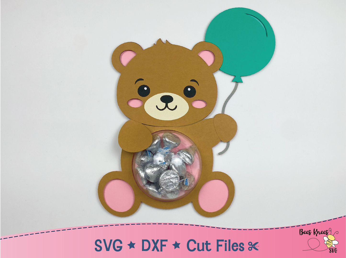 Bear with Balloon Candy Holder SVG Template Cut File