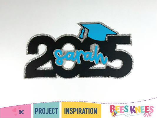 Cute 2025 graduation sign that can be personalized with a name. Includes cap on 2025. SVG digital download cut file for Cricut or Silhouette.