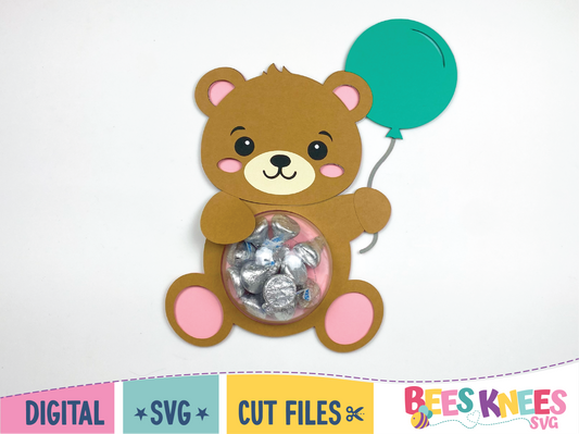 Cute bear holding a balloon made out of cardstock candy holder. Digital Download SVg cut file for Cricut or Silhouette