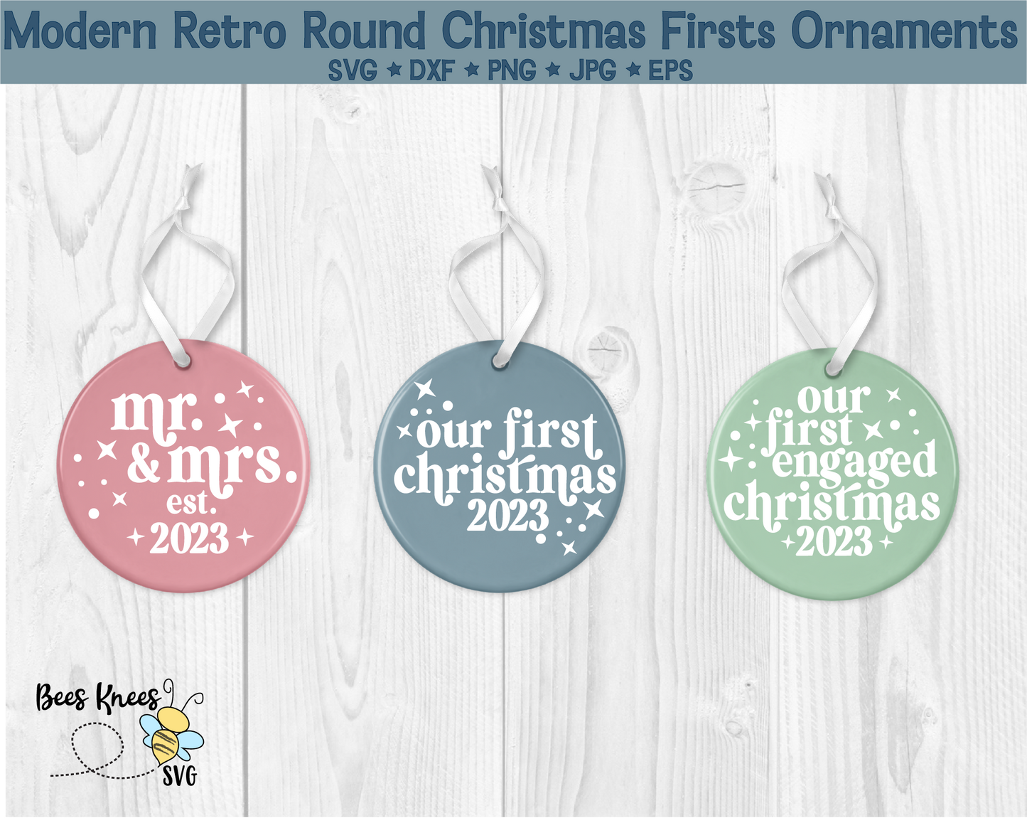 Round Modern Retro Christmas Ornament 2023 Firsts SVG File