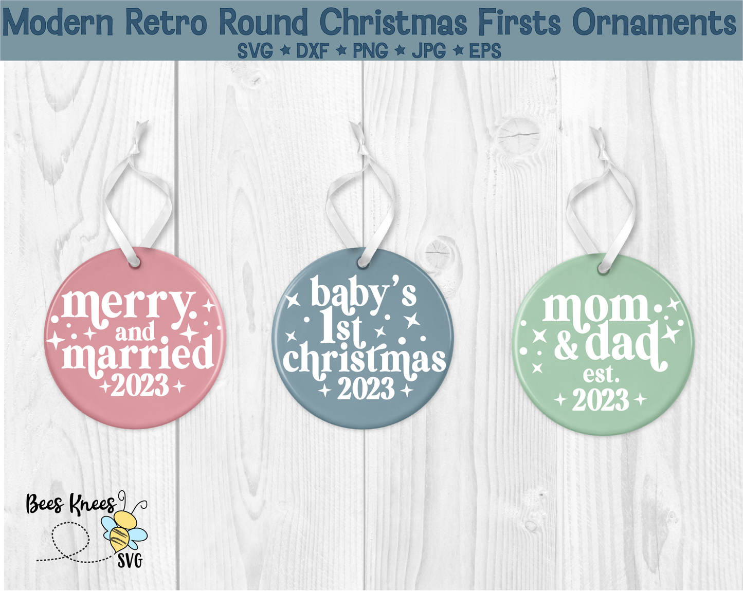 Round Modern Retro Christmas Ornament 2023 Firsts SVG File