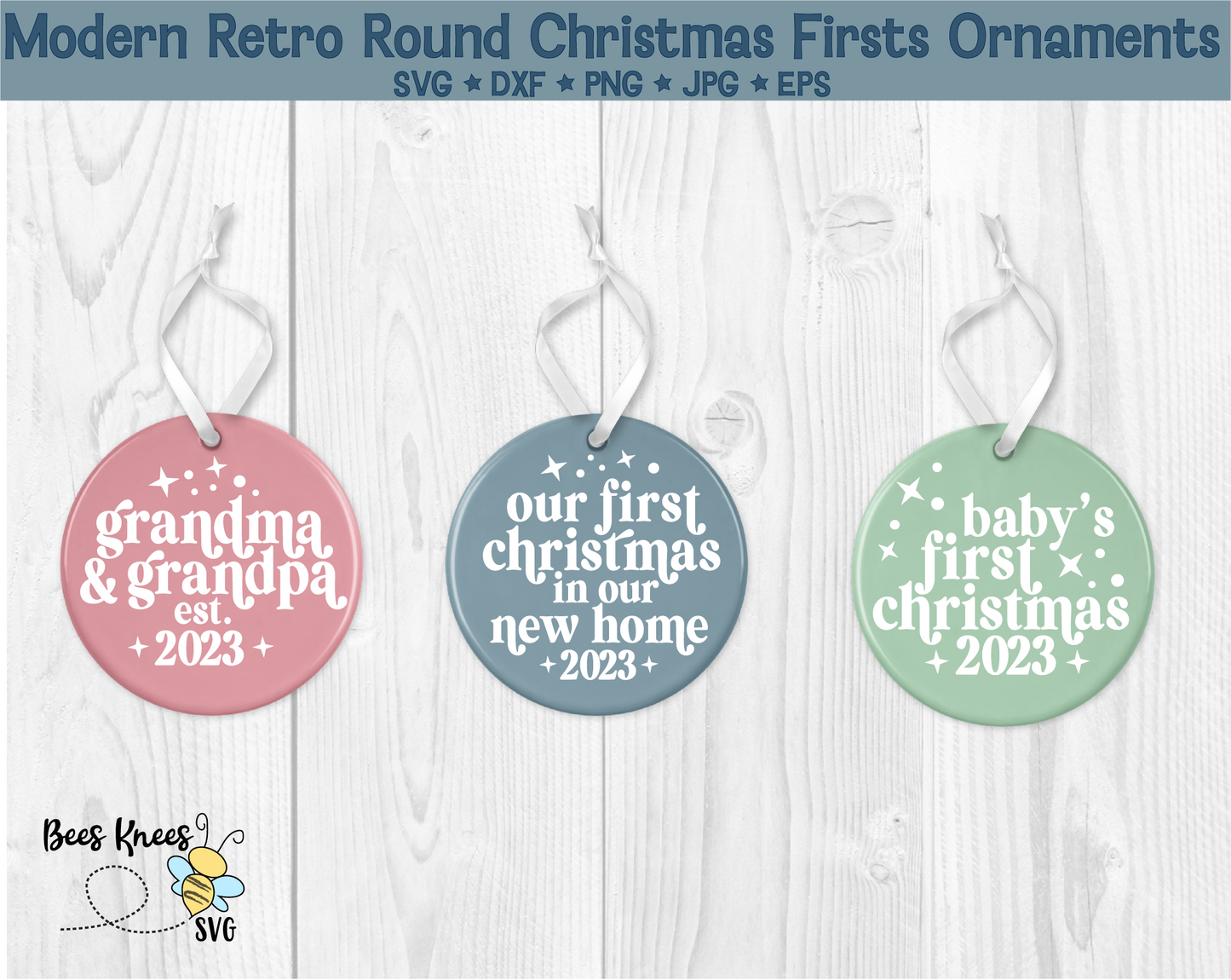 Round Modern Retro Christmas Ornament 2023 Firsts SVG File