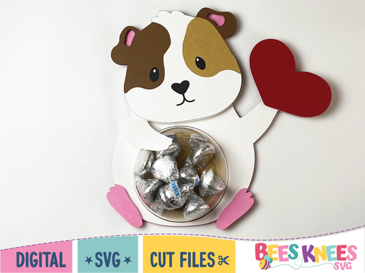 Cute guinea pig holding a heart candy dome holder made out of cardstock. Digital download cut file svg for Cricut or Silhouette