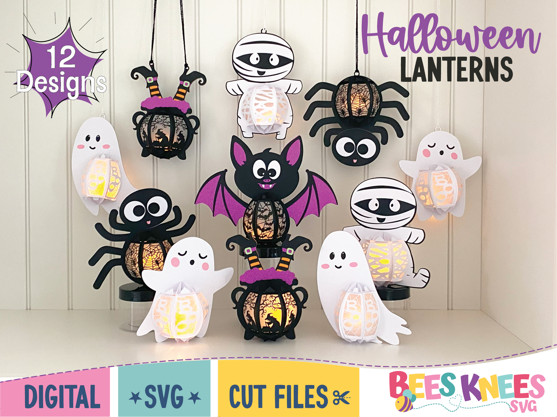 Halloween bundle belly lanterns svg digital download cut file for Cricut or Silhouette. Mummy, bat, spider, ghosts, witches brew lanterns.