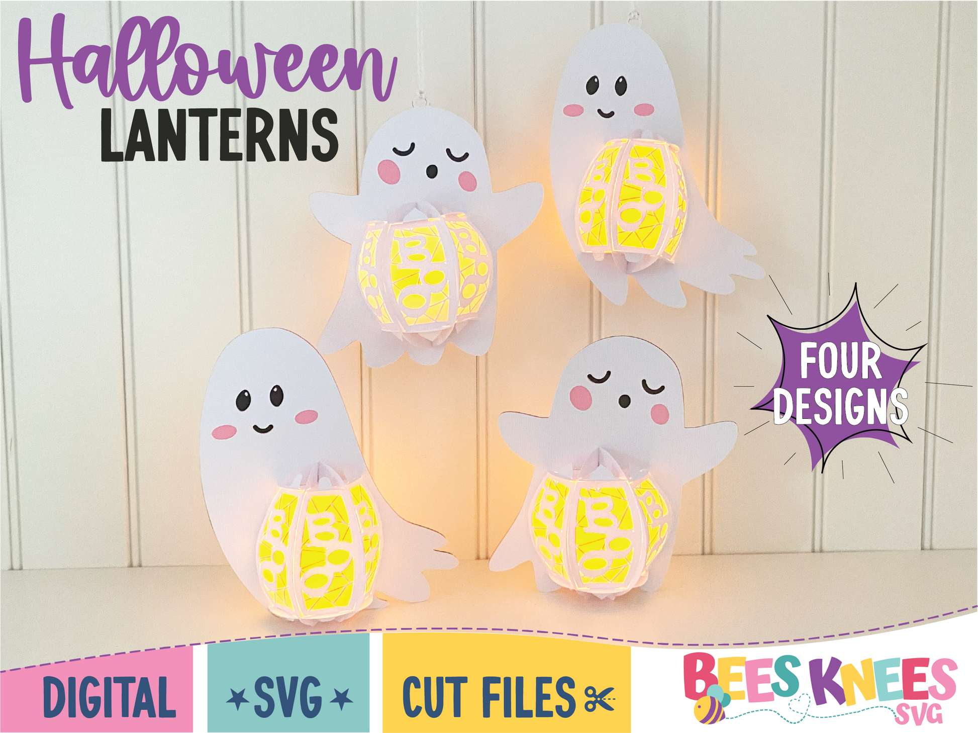 Cute Halloween two ghost duo lanterns svg cut file digital download for Cricut or Silhouette