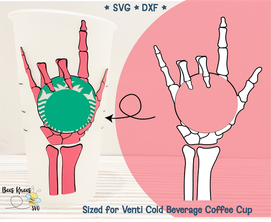 Skeleton Hand Love Sign Language Starbucks Cup SVG