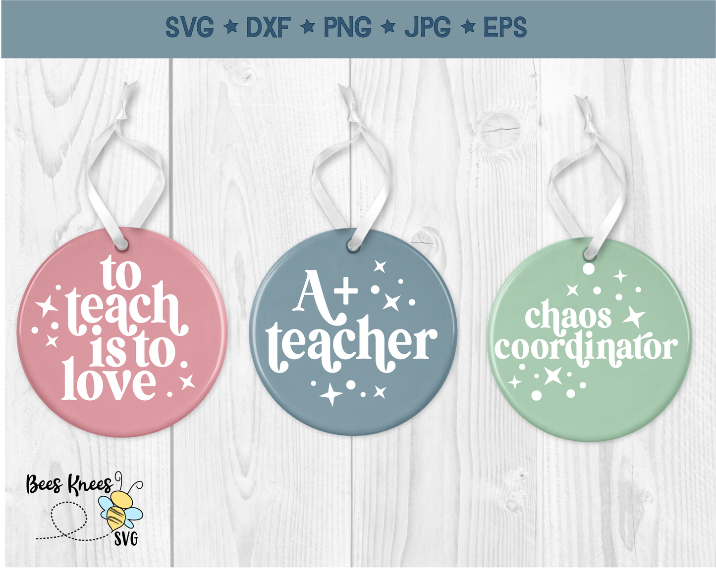 Round Modern Retro Christmas Teacher Ornaments SVG File