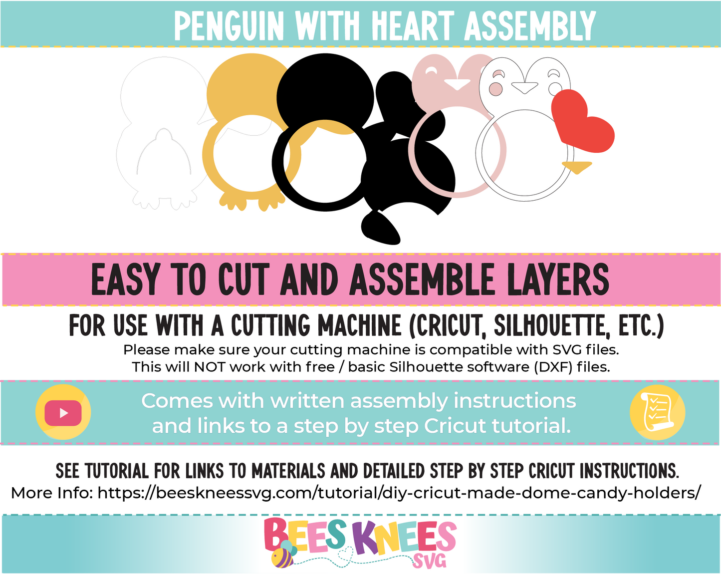 Penguin with Heart Dome Candy Holder SVG File