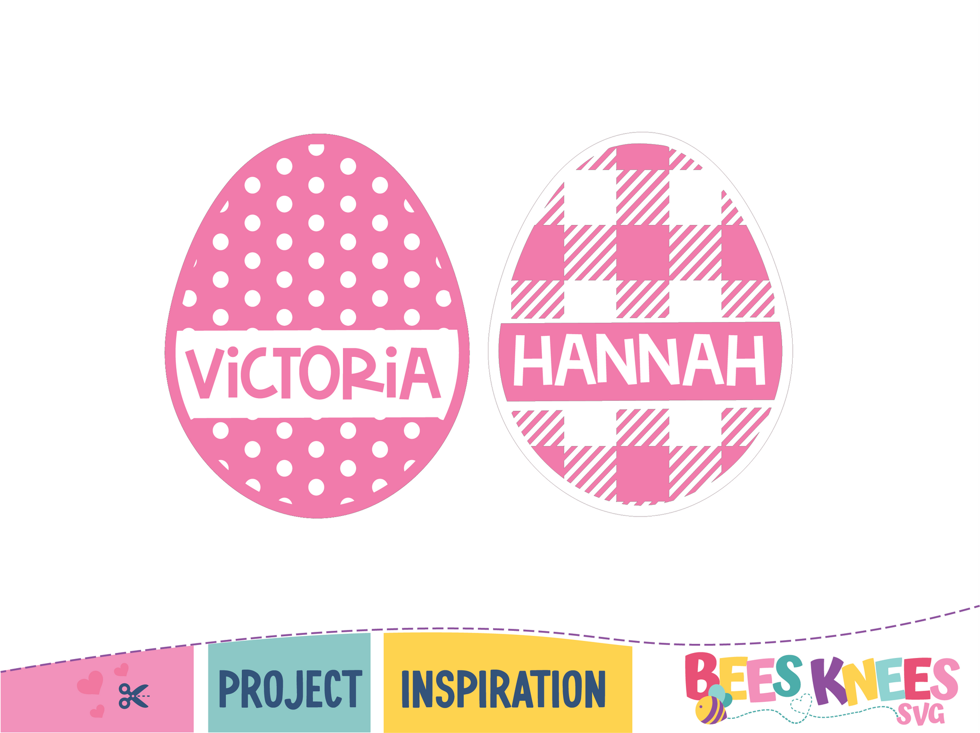 Polka dot and plaid easter eggs with blank space to personalize with name. SVG digital download cut file