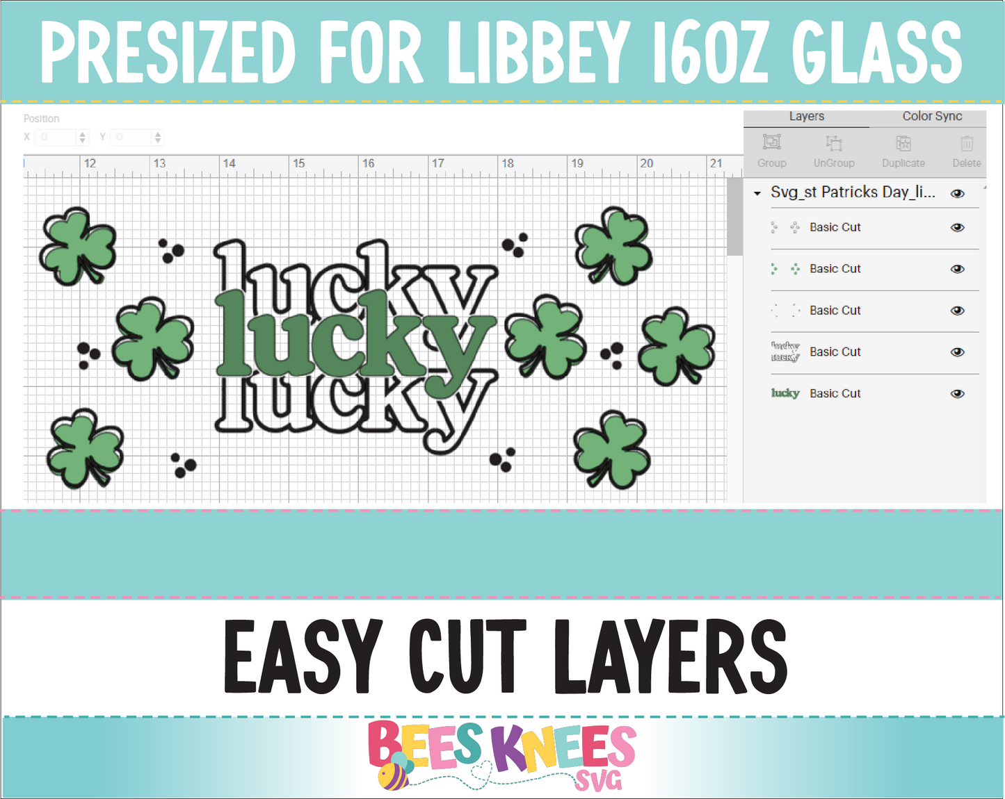 Lucky Glass Wrap SVG for Libbey 16 oz Beer Glass Can