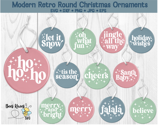 Round Modern Retro Christmas Ornament SVG File