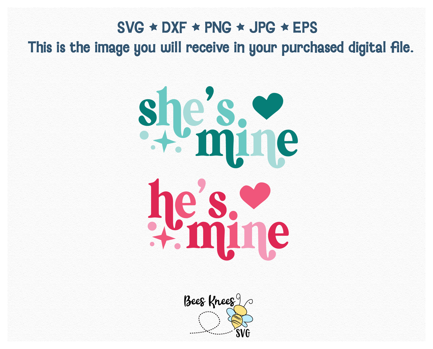 She's Mine He's Mine Retro Modern SVG Cut File Digital Download