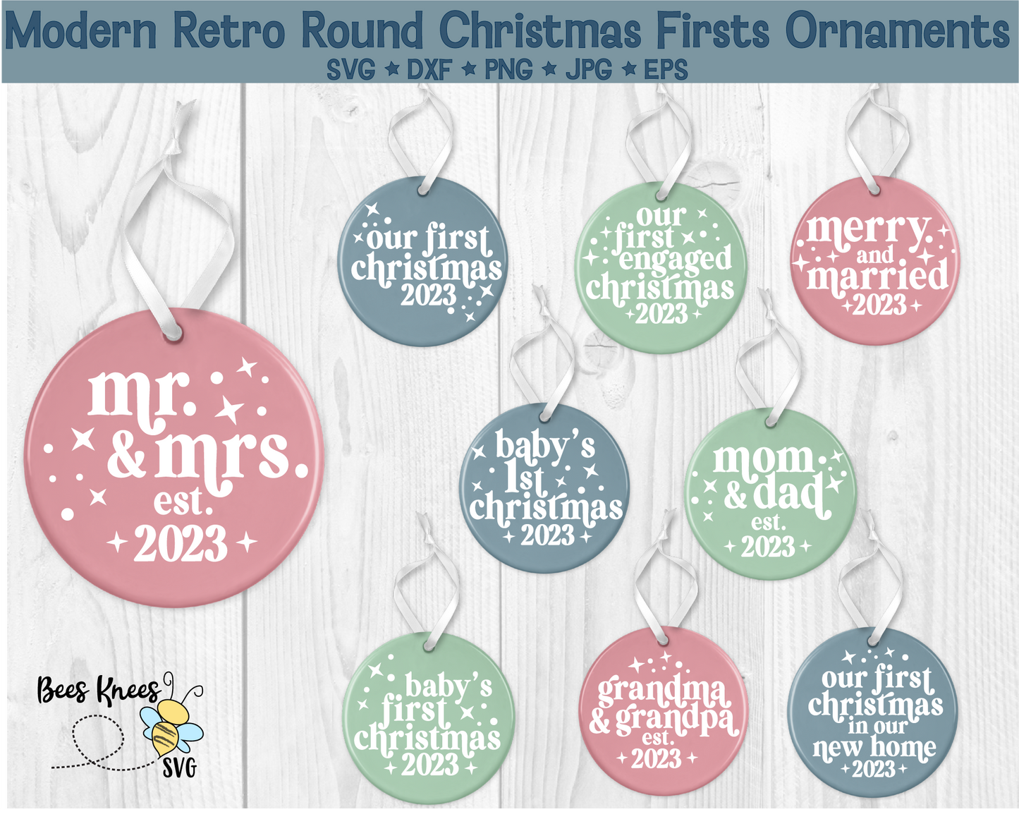 Round Modern Retro Christmas Ornament 2023 Firsts SVG File