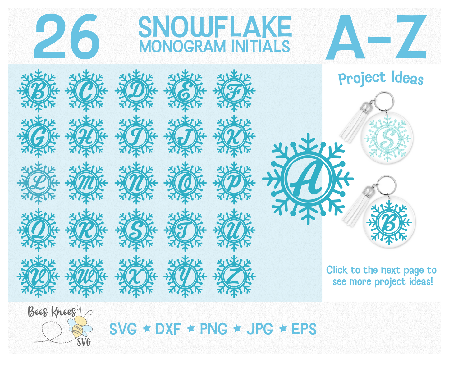 Snowflake Initial Monogram A - Z Keychain SVG Cut Files