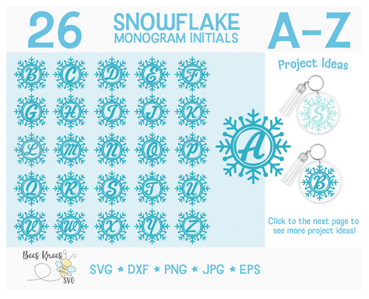 Snowflake Initial Monogram A - Z Keychain SVG Cut Files